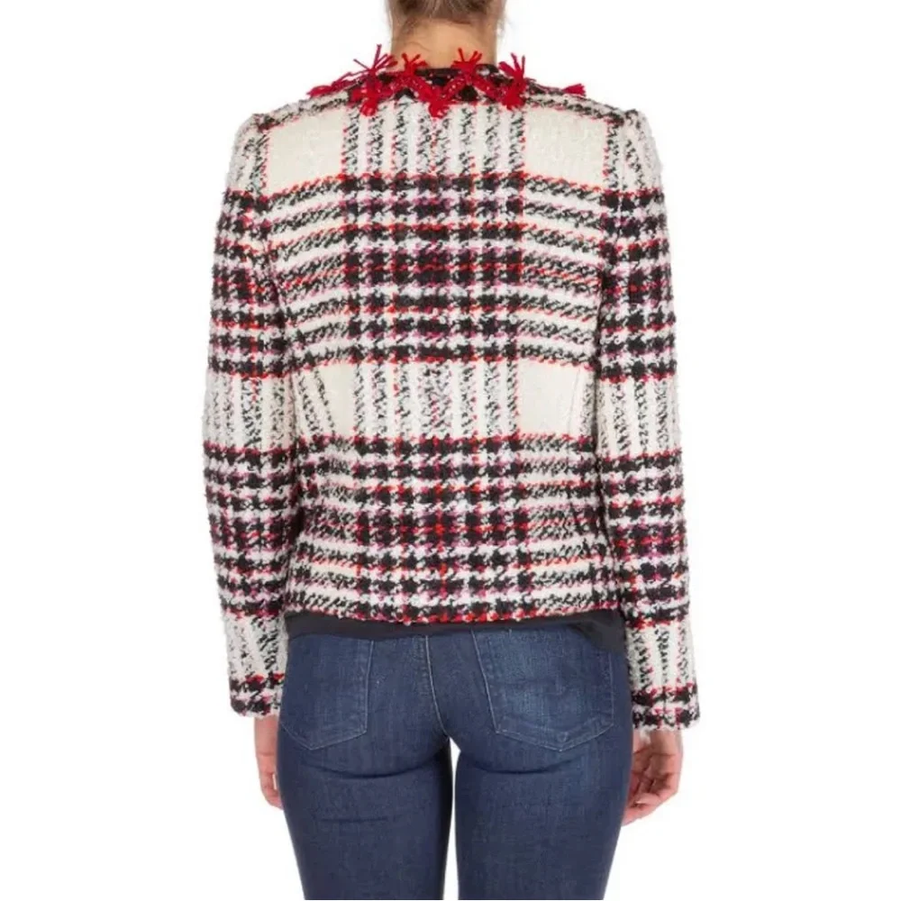TORY‎ BURCH Embroidered Crystal Buttons Tweed Jacket In White